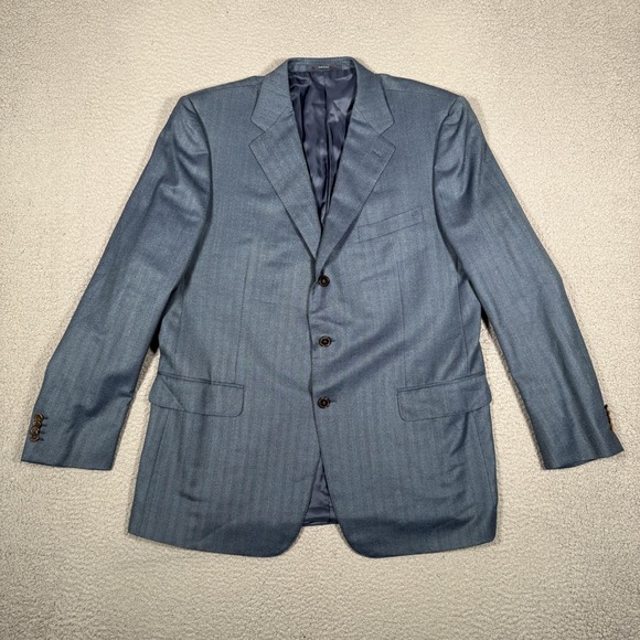 Emernegildo Zegna Blazer Mens 54L Blue Herringbone 100% Wool Sportcoat Preppy